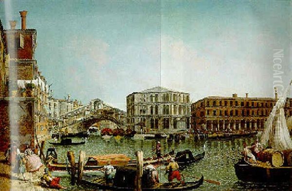 The Rialto Bridge, Venice, Seen From The North With The Fondaco Dei Tedeschi Oil Painting by Michele Marieschi