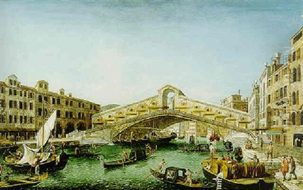 A View Of The Rialto Bridge, Venice Oil Painting by Michele Marieschi