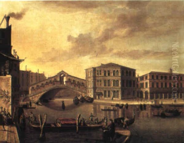 Venice, The Rialto Bridge Seen From The Grand Canal Oil Painting by Michele Marieschi