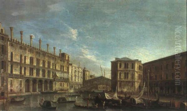 Canal Grande Con Il Fondaco Dei Tedeschi, Palazzo Dei       Carmerlenghi E Il Ponte Di Rialto Oil Painting by Michele Marieschi