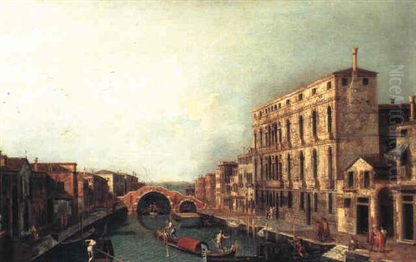 Veduta Del Canale Di Cannaregio Col Ponte Dei Tre Archi Oil Painting by Michele Marieschi