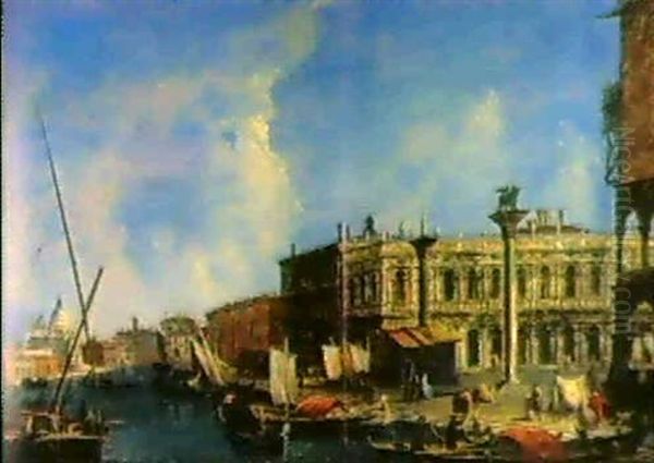 Blick Von Markusbecken Auf Die Piazetta, Den Canal Grande,  Die Dogana Und Santa Maria Della Salute Oil Painting by Michele Marieschi