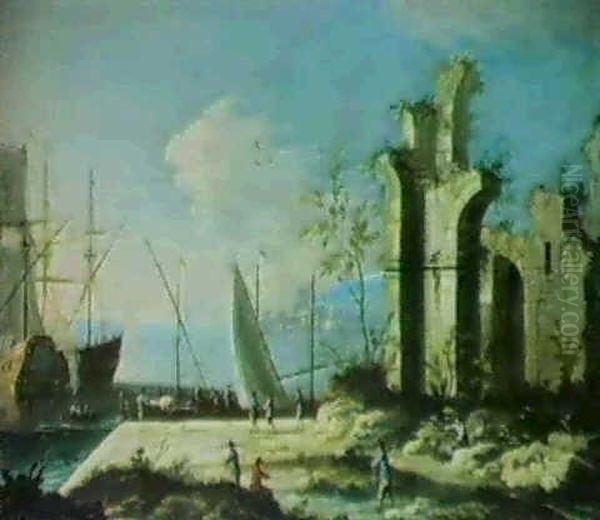 Vue Fantaisiste D'un Port Mediterraneen Oil Painting by Michele Marieschi