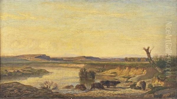 Paysage Aux Buffles Oil Painting by Prosper Georges Antoine Marilhat