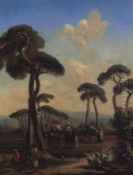 Arabs And Camels At Rest Oil Painting by Prosper Georges Antoine Marilhat