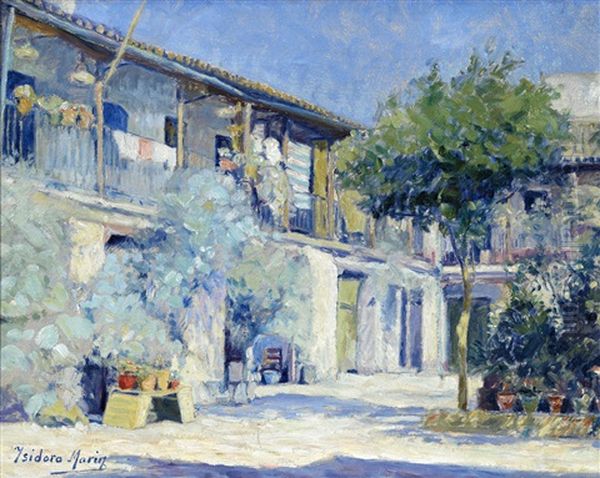 Patio Oil Painting by Isidoro (Garces) Marin Gares