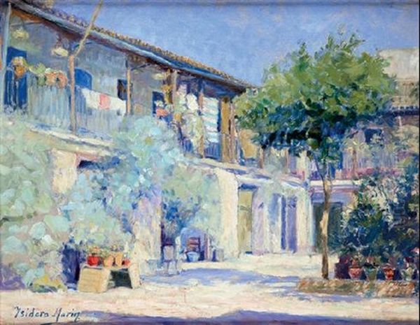 Patio Oil Painting by Isidoro (Garces) Marin Gares