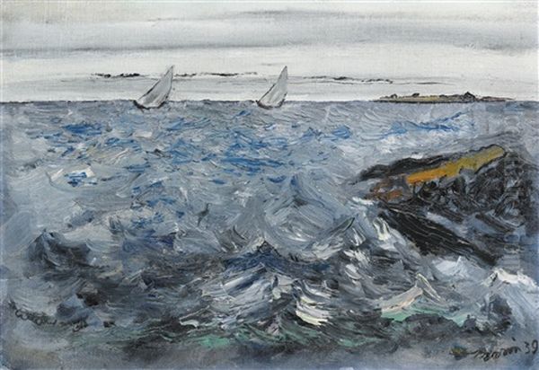 Two Sloops On A Squally Sea Oil Painting by John Marin