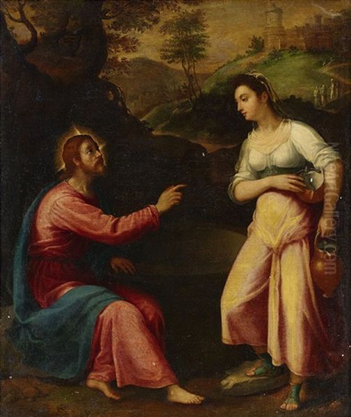 Christ And The Woman Of Samaria Oil Painting by Onorio Marinari