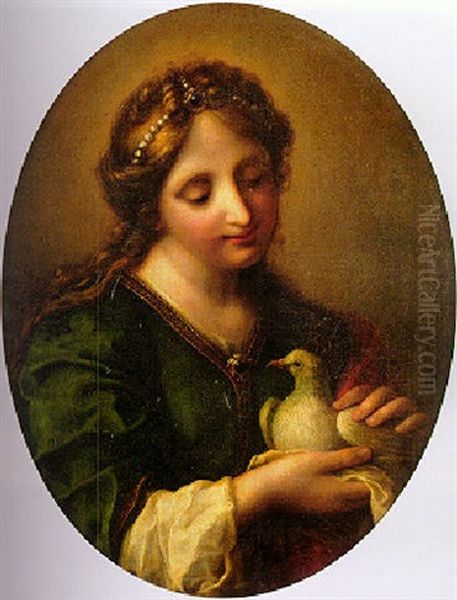 A Girl Holding A Dove by Onorio Marinari