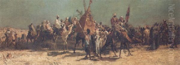 A Royal Procession In North Africa Oil Painting by Vincenzo Marinelli