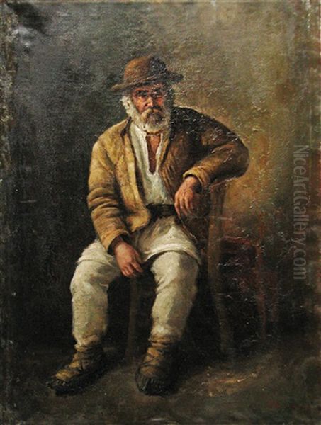 Peasant Sitting Oil Painting by Ion Marinescu-Valsan