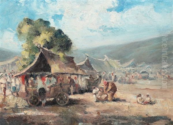 Fair On Arges Valley Oil Painting by Ion Marinescu-Valsan