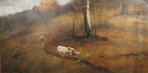 Shepherdess Oil Painting by Ion Marinescu-Valsan