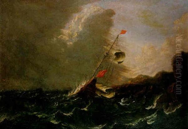 Vaisseau Dans La Tempete Pres D'une Cote Oil Painting by Antonio Maria Marini