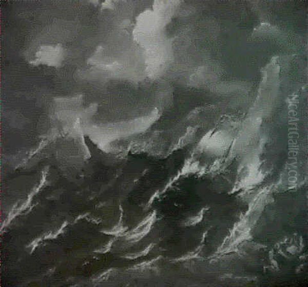 Une Tempete Avec Un Voilier En Perdition Oil Painting by Antonio Maria Marini