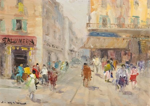 Strada Di Napoli Con Figure Oil Painting by Francesco di Marino