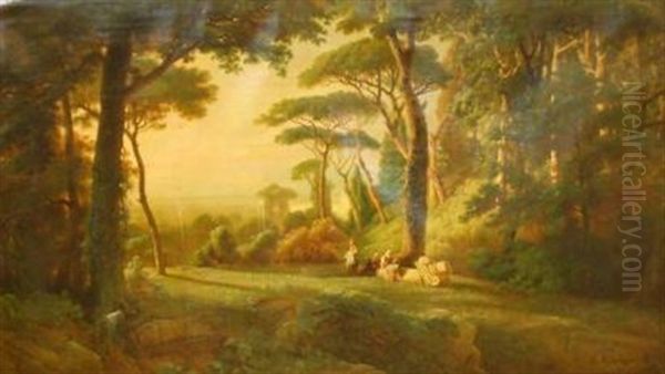 Campagne Romaine Animee Oil Painting by Ferdinand Joseph Bernard Marinus