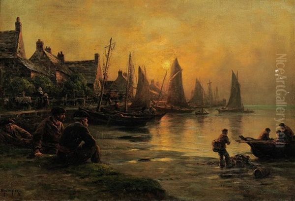 Pecheurs Au Crepuscule Oil Painting by Georges Philibert Charles Marionez