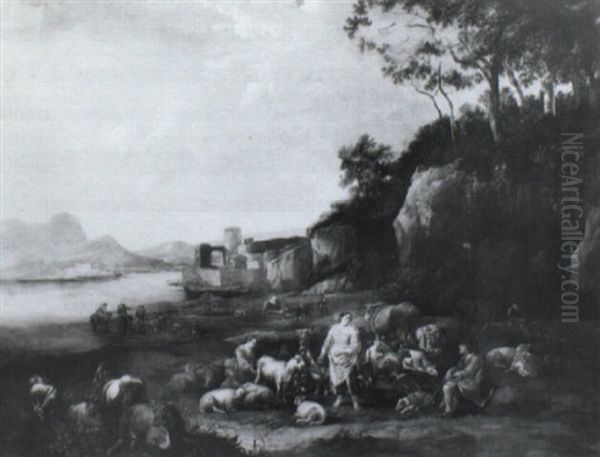 Shepherds And Shepherdesses In An Italianate Landscape With Cattle Oil Painting by Bernardino di Mariotto