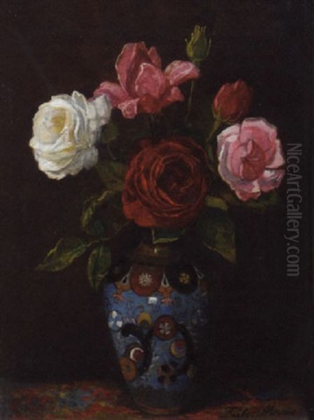 Roses In A Cloisonne Vase Oil Painting by Frits Maris