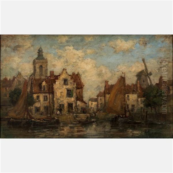 Dutch Canal Scene Oil Painting by Jacob Henricus Maris