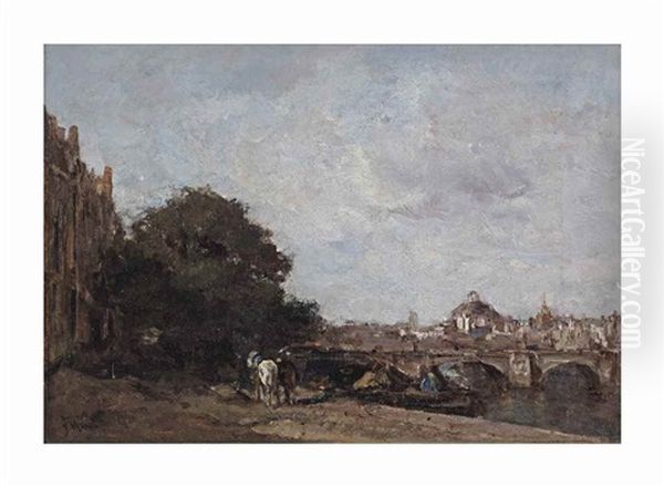 A Sunlit Capriccio View Of Amsterdam With The Koepelkerk Oil Painting by Jacob Henricus Maris