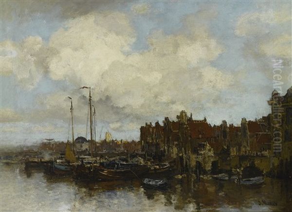 On The Amstel Oil Painting by Jacob Henricus Maris