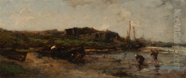 A Shipyard On The River Oil Painting by Jacob Henricus Maris