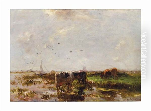 Landscape With Cows Oil Painting by Jacob Henricus Maris