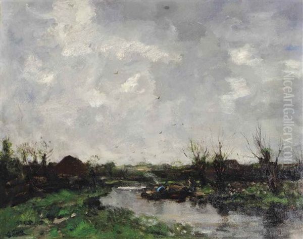 Dutch Landscape Oil Painting by Jacob Henricus Maris