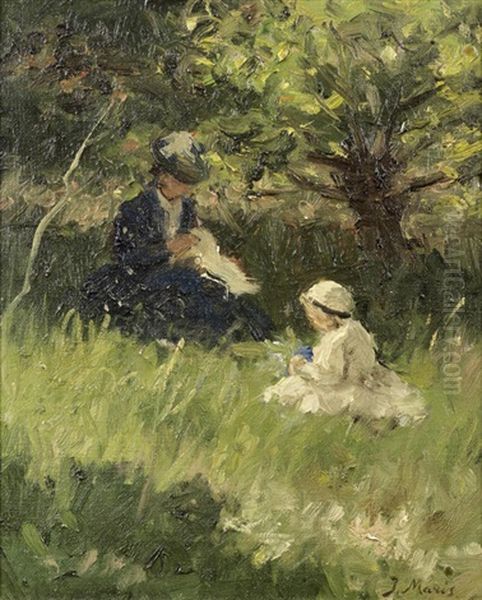 Afternoon Sewing Lesson Oil Painting by Jacob Henricus Maris