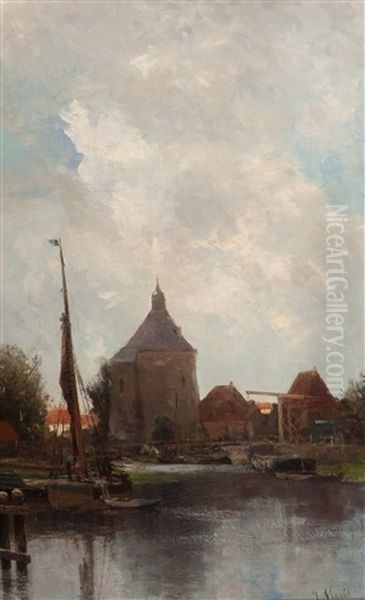 View Of The Drommedaris In Enkhuizen Oil Painting by Jacob Henricus Maris