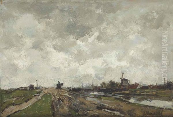 Along The Canal Oil Painting by Jacob Henricus Maris