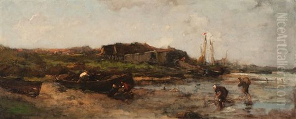 A Wharf On The River Oil Painting by Jacob Henricus Maris