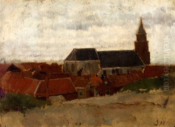 Gezicht Op De Kerk In Het Vissersdorp Scheveningen Oil Painting by Jacob Henricus Maris