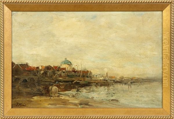 Waterfront Scene Oil Painting by Jacob Henricus Maris