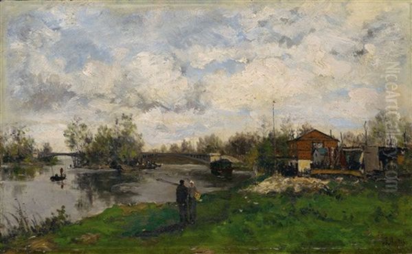 Flusslandschaft Mit Brucke Oil Painting by Jacob Henricus Maris