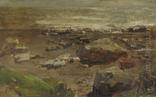 Kust Van Normandie - Boulders On The Beach Oil Painting by Jacob Henricus Maris