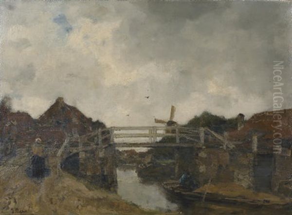 De Brug - Bij Rijswijk, The Bridge Oil Painting by Jacob Henricus Maris