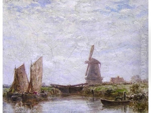 On The Maas Oil Painting by Jacob Henricus Maris