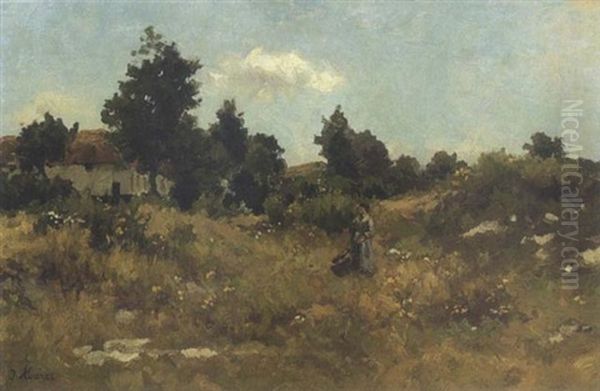 Junge Magd Mit Korb In Sommerlicher Landschaft Oil Painting by Jacob Henricus Maris