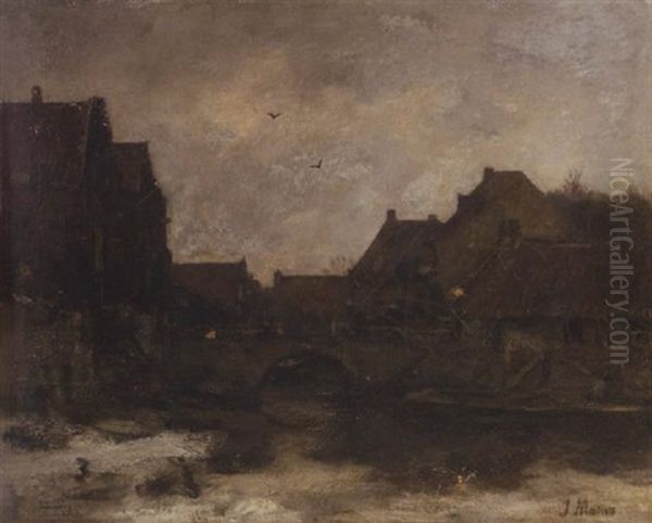 Old Houses In Delft Oil Painting by Jacob Henricus Maris