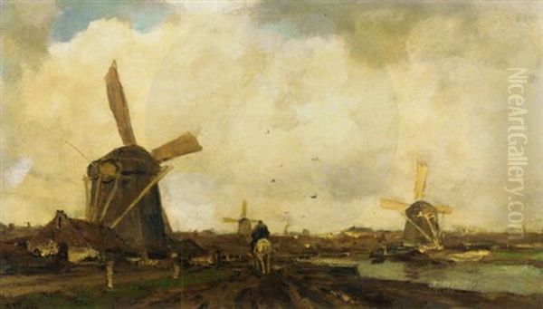 Molens Aan De Vaart Oil Painting by Jacob Henricus Maris