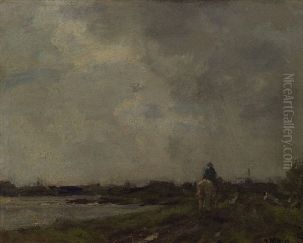 Langs De Rivier Oil Painting by Jacob Henricus Maris