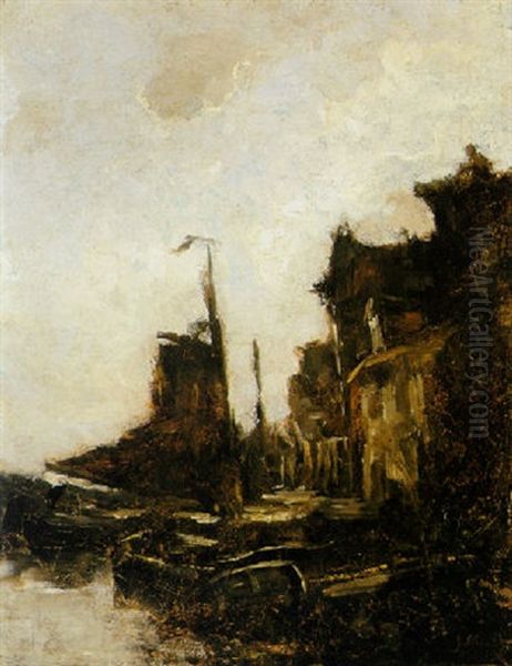 A View Of The Harbour Of Dordrecht Oil Painting by Jacob Henricus Maris