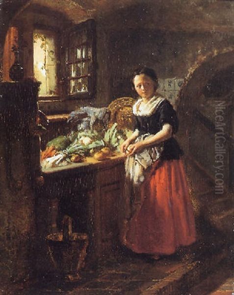 Keukeninterieur Met Meisje Bij Het Raam Oil Painting by Jacob Henricus Maris