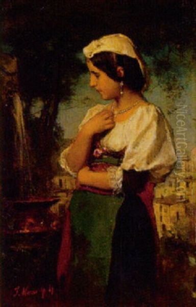 La Jeune Italienne A La Fontaine Oil Painting by Jacob Henricus Maris