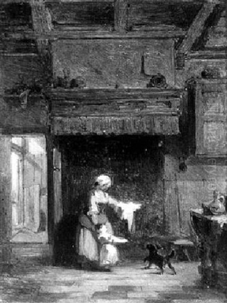 Playing With The Dog Oil Painting by Jacob Henricus Maris