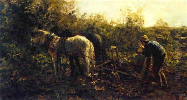 A Peasant Ploughing A Field Oil Painting by Jacob Henricus Maris